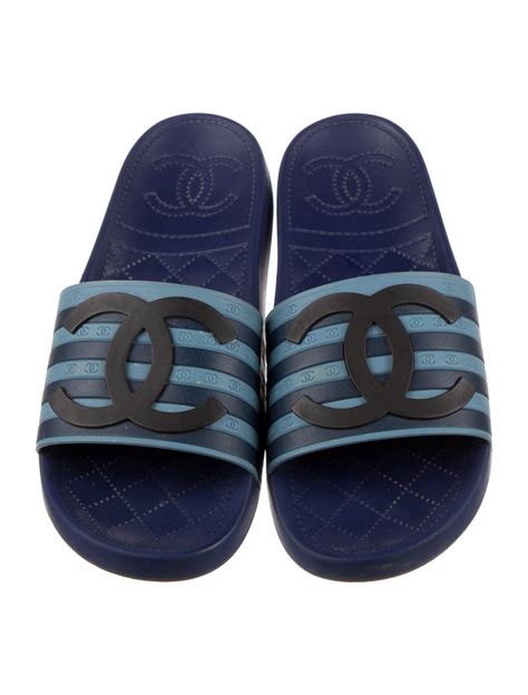 chanel striped cc pool slides for sale